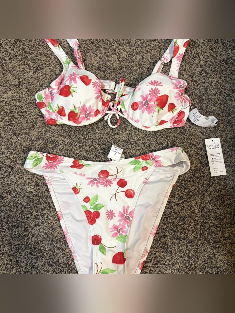 Cupshe White Floral Cherry Underwire Bikini